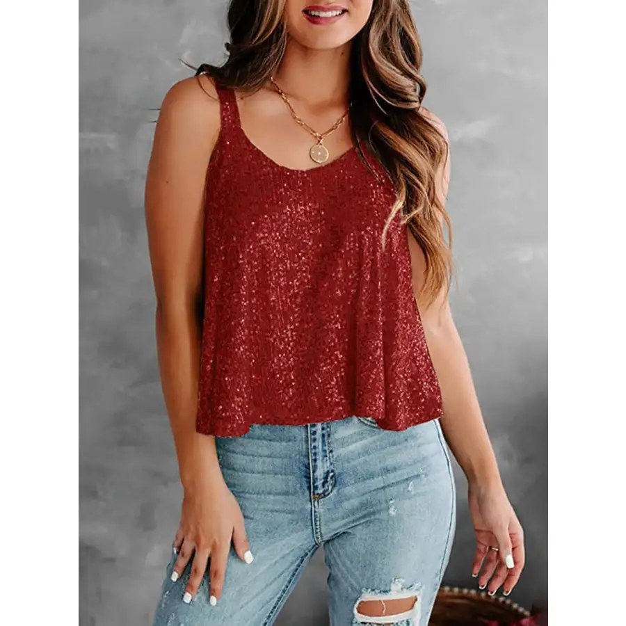 Sequin Scoop Neck Tank