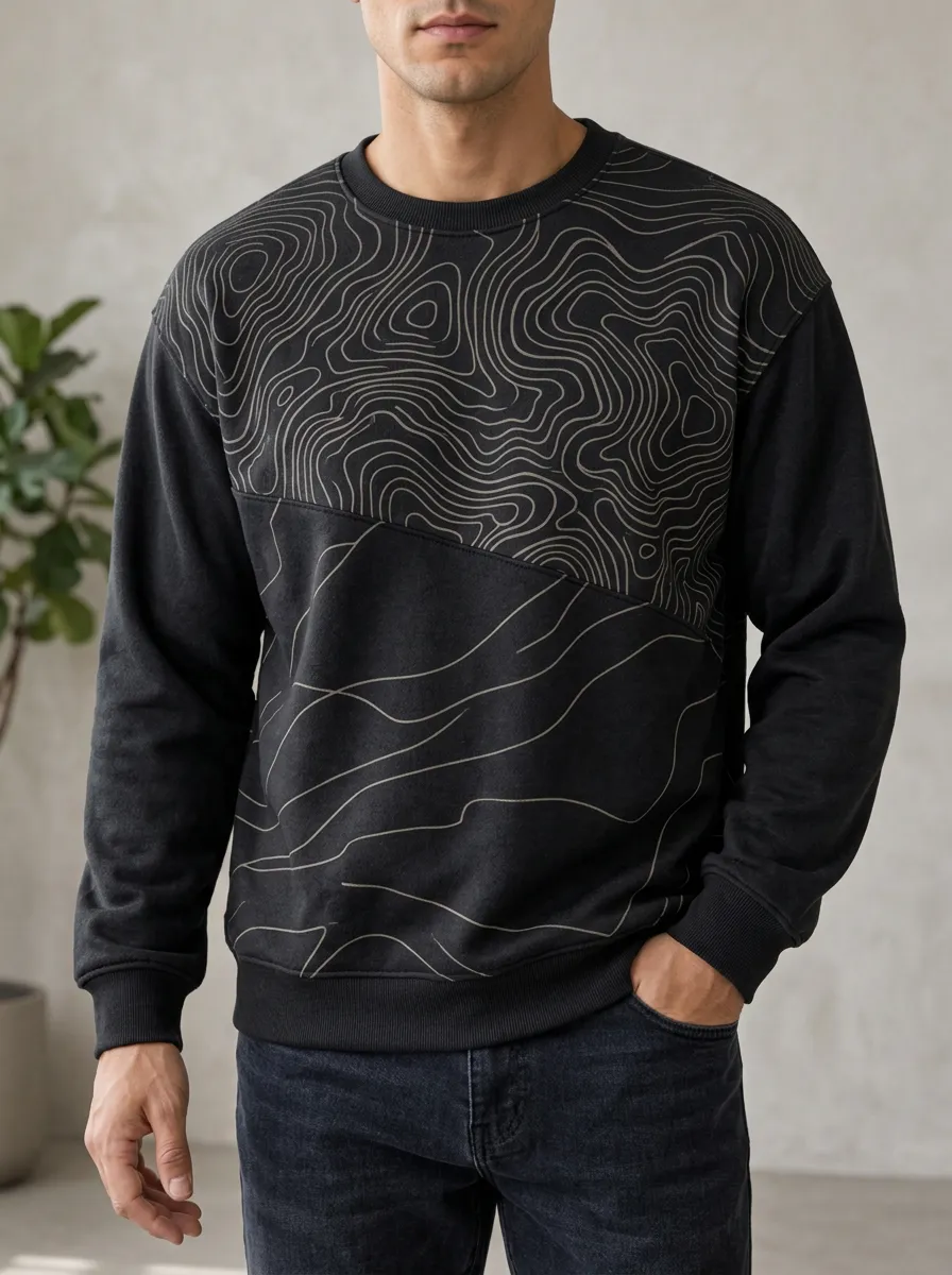 Men's Topographic Line Art Fleece Sweatshirt