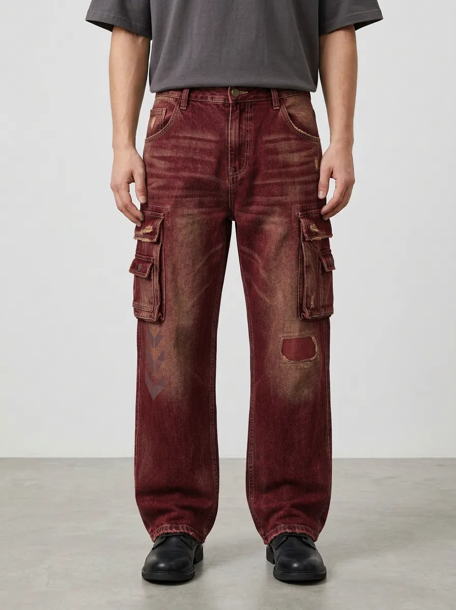 Men's Vintage Distressed Chevron Graphic Cargo Pants