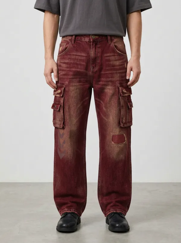 Men's Vintage Distressed Chevron Graphic Cargo Pants