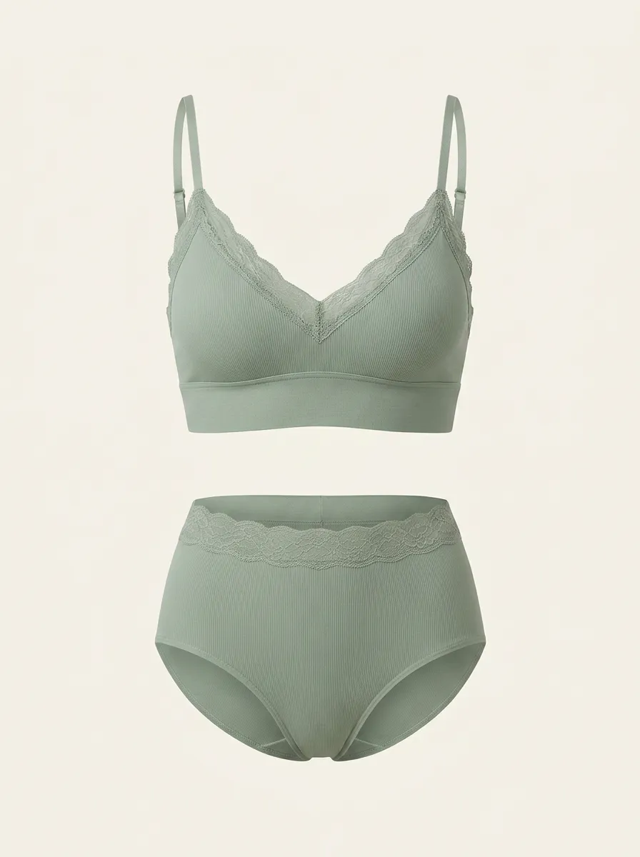 Ribbed Lace Trimmed Bralette Top