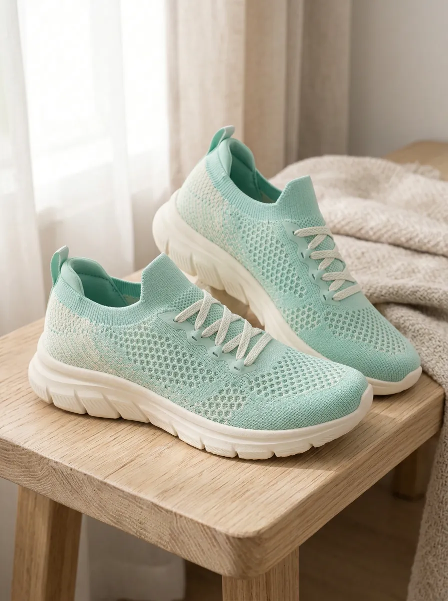 Women's Mint Green Mesh Breathable Knitted Sneakers