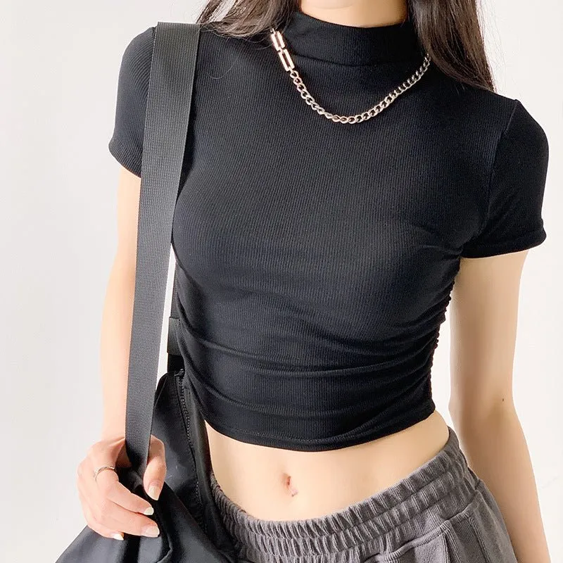 Half Mock Neck Cropped Tee