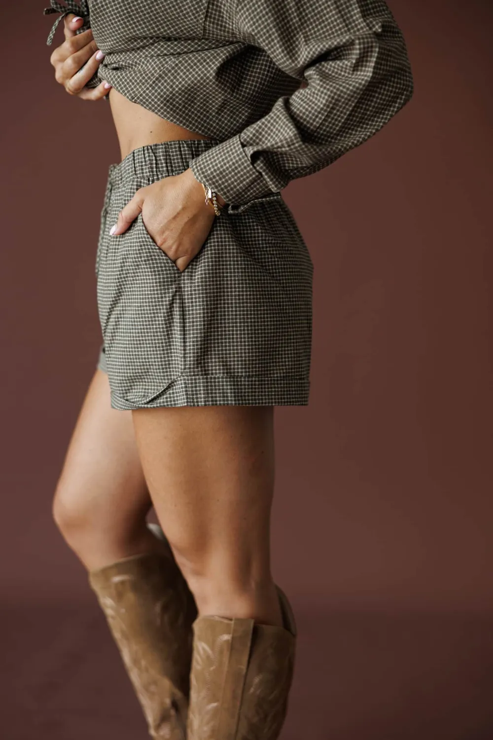 Cotton Plaid High Waist Casual Shorts