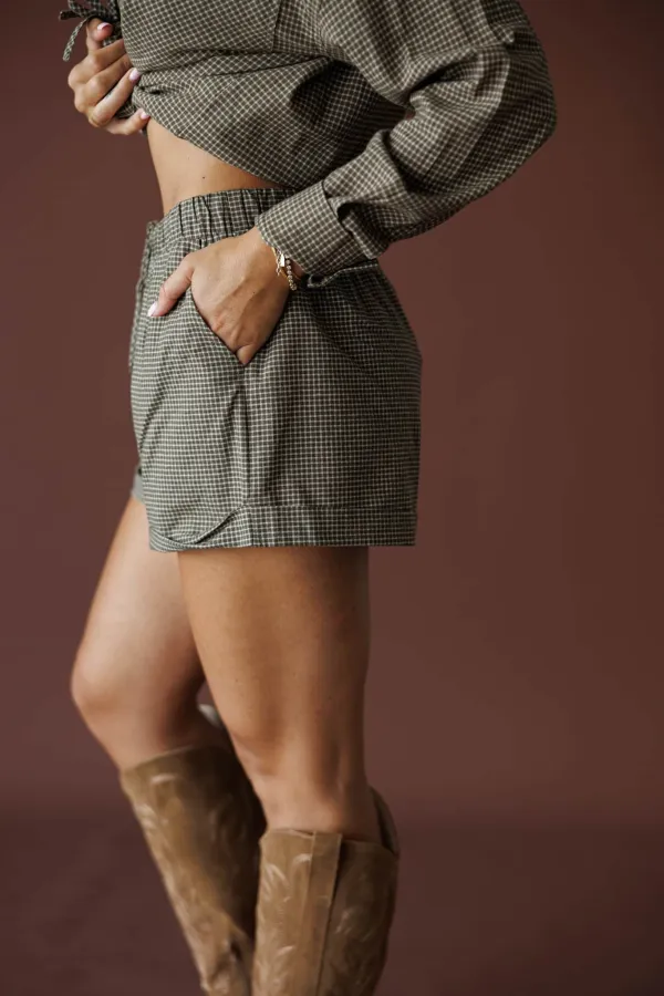 Cotton Plaid High Waist Casual Shorts
