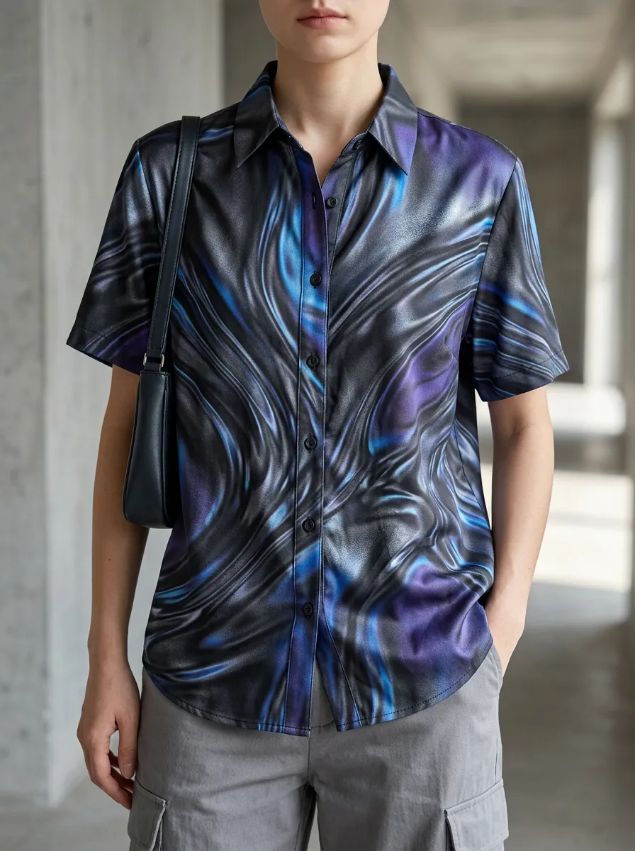 Women's Abstract Swirl Purple Blue Printed Shirt