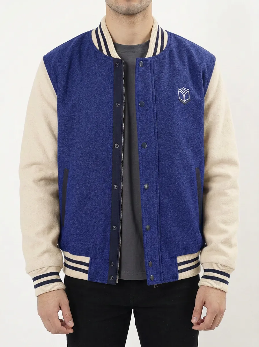 Men's Book Emblem Embroidered Wool Baseball Jacket