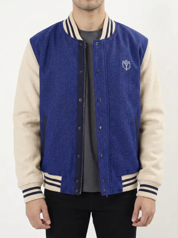 Men's Book Emblem Embroidered Wool Baseball Jacket