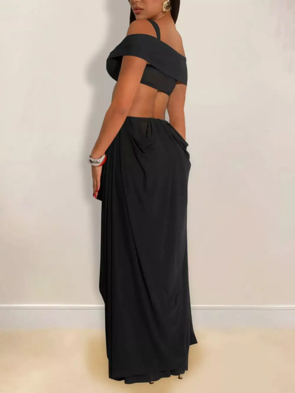 Cutout Off-Shoulder Ruched Maxi Dress