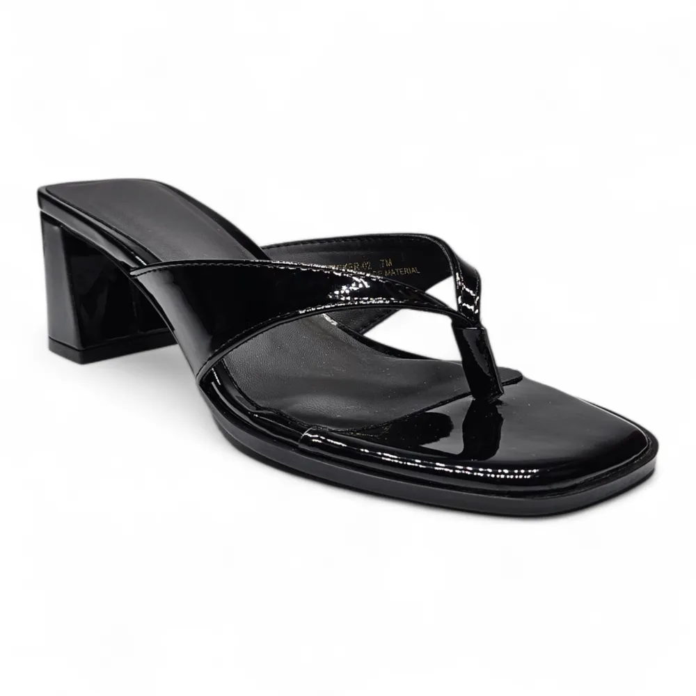 Luxe Patent Thong Block Heel Sandal