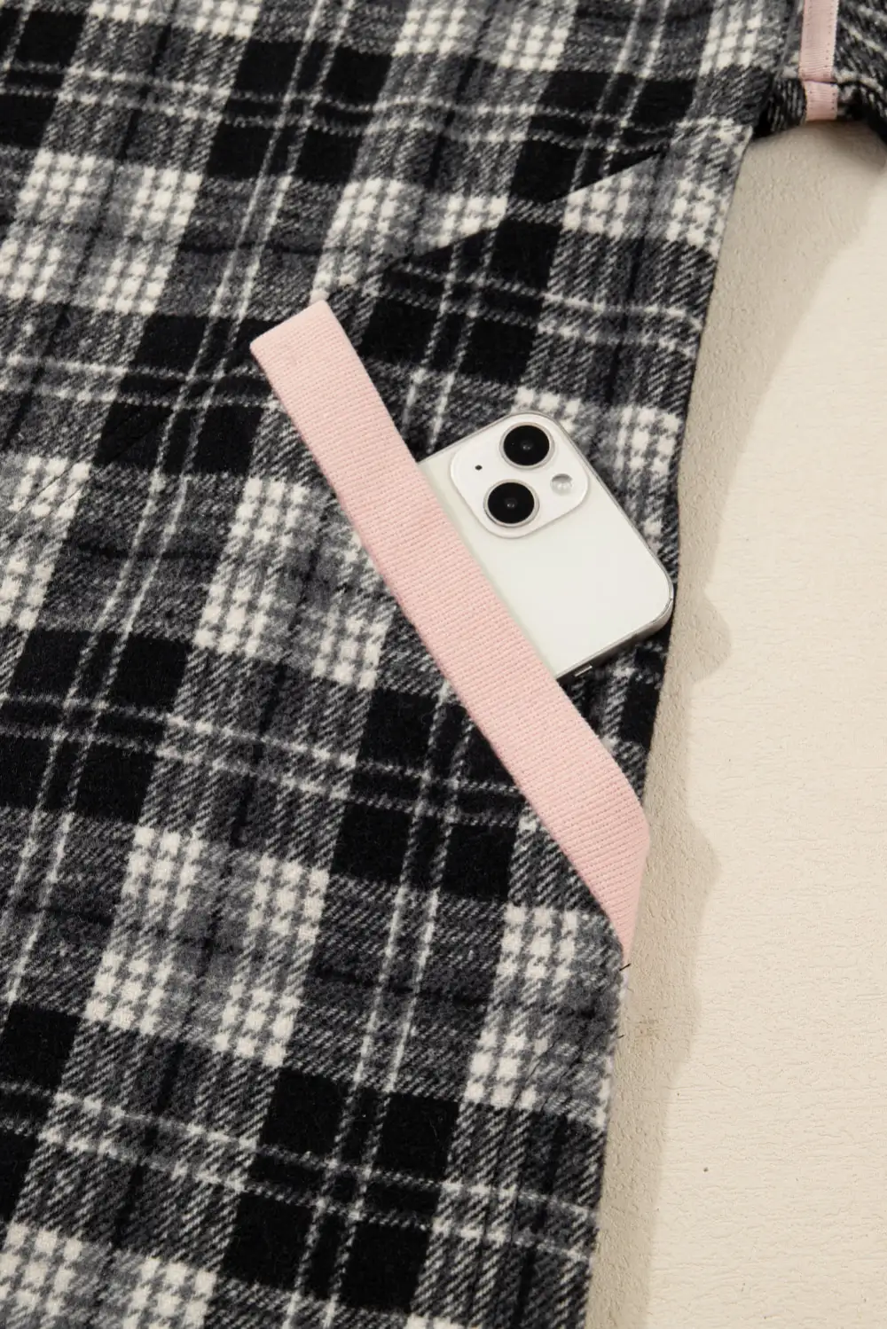 Plaid Polo Collar Zip Up Contrast Trim Shift Long Sleeve Mini Dress