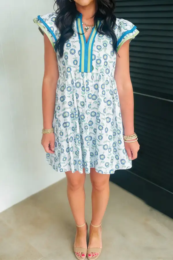 Floral Printed Flutter Sleeve Mini Dress