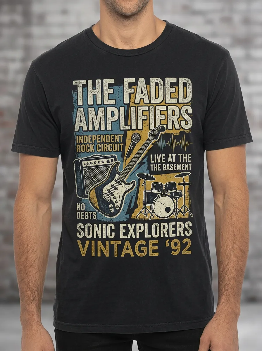 Men's Rock Band Music Lover Guitar Drum Printed T-shirt