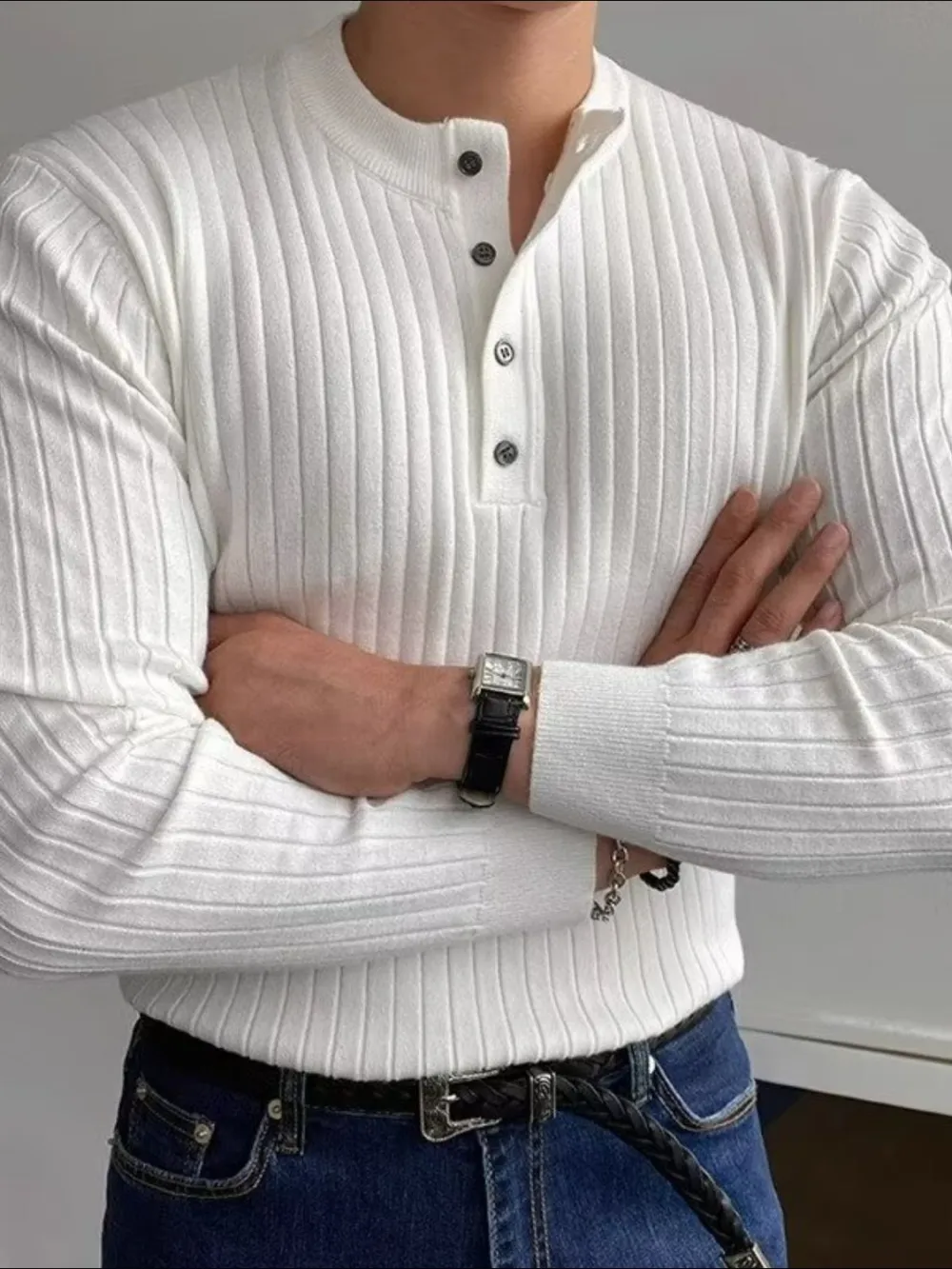Button Detail Long Sleeve Knit Top