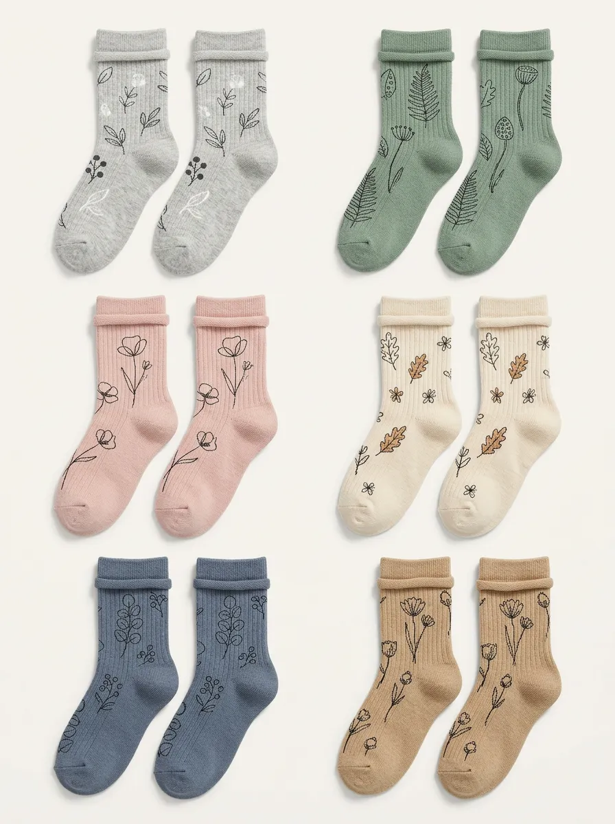 Women's Botanical Ribbed Multi-Pack Ankle Cat Line-Art Socks
