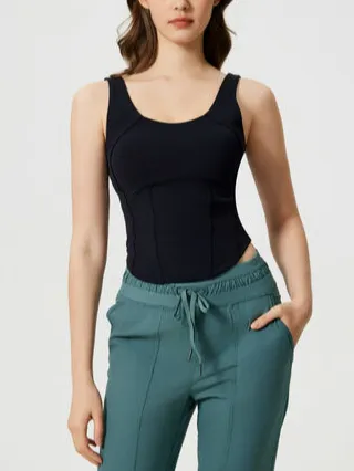 Round-Neck Wide-Strap Removable-Pad  Tank Top