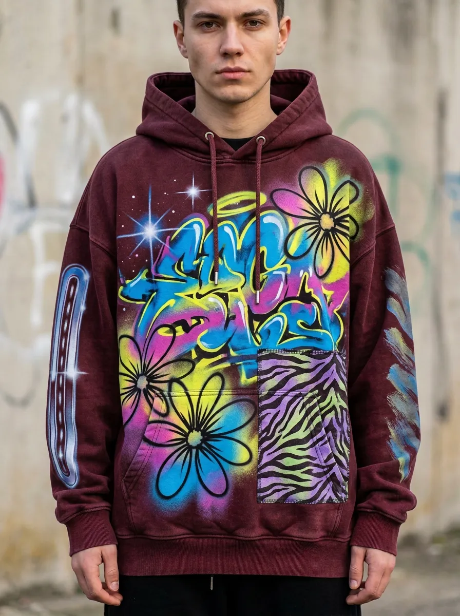 Unisex Flux Graffiti Floral Zebra Graphic Hoodie
