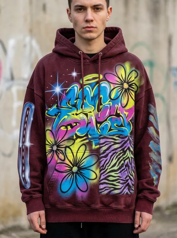 Unisex Flux Graffiti Floral Zebra Graphic Hoodie