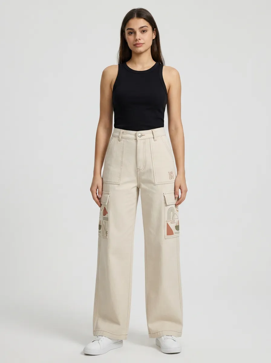 Women's Boho Abstract Geometric Printed cargo pants set