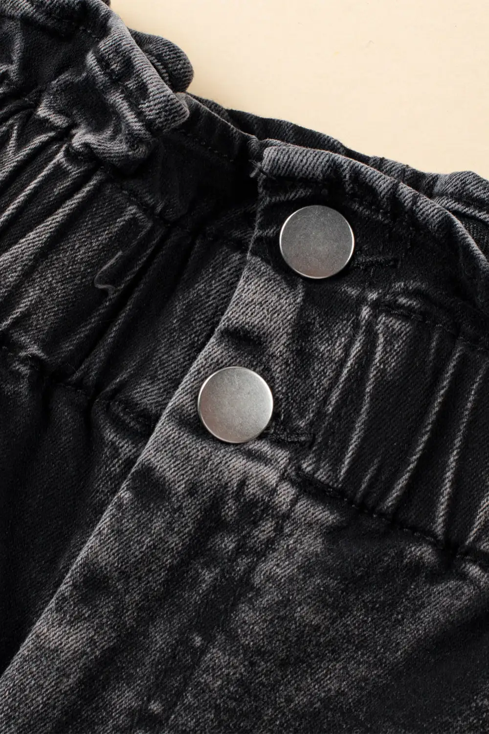 Black Vintage Washed Frilled High Waist
