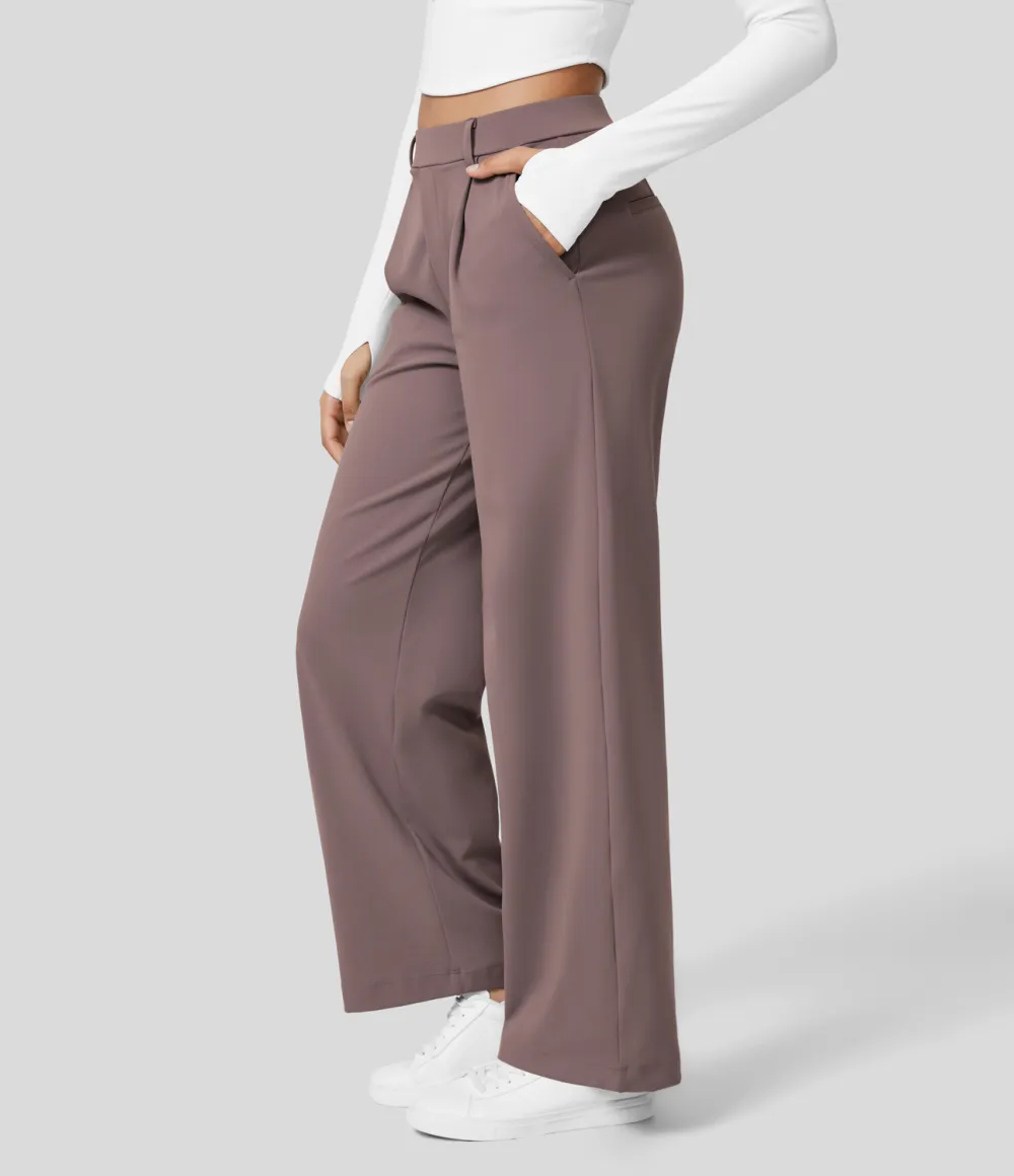 2026🔥  High Waisted Plicated Side Pocket Straight Leg Work Pants