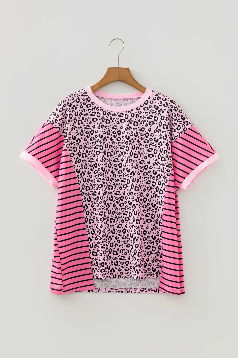 Pink Leopard Striped Patchwork Side Top