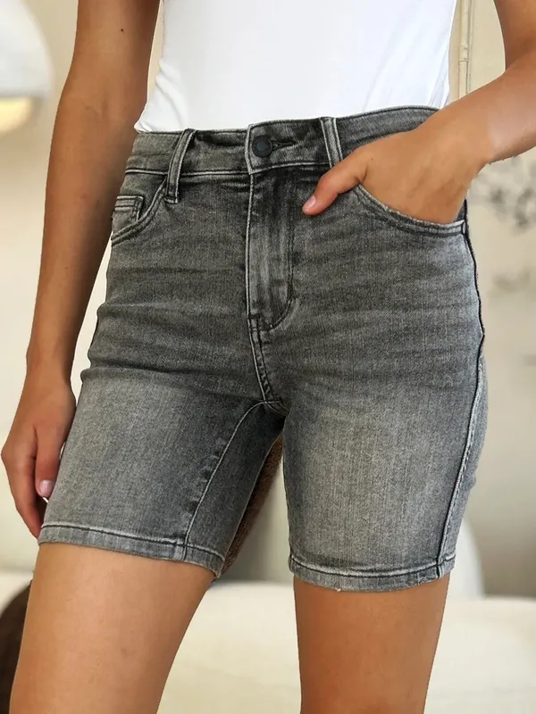 High-Waist Washed Denim Shorts