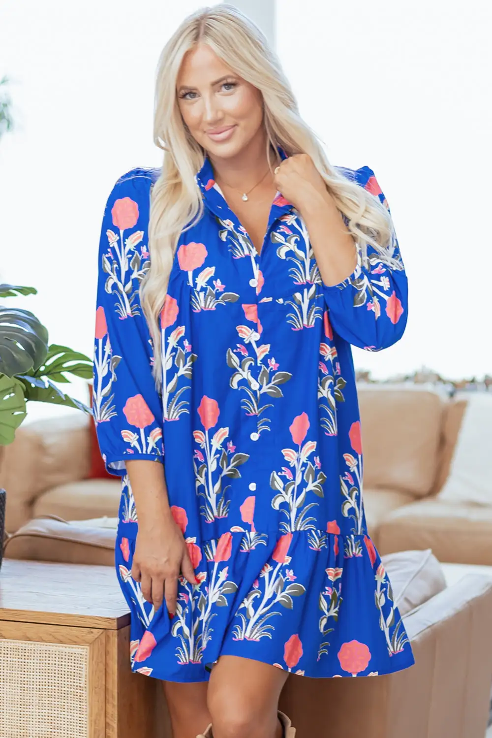 Structured Shape Floral Printed Ruffle Dress