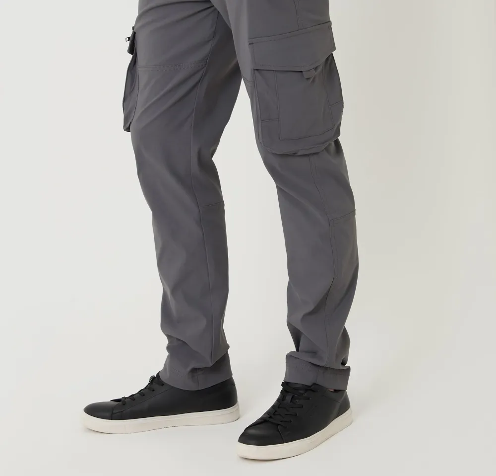 Men's Gray Slim-Fit Stretch Cargo Pants