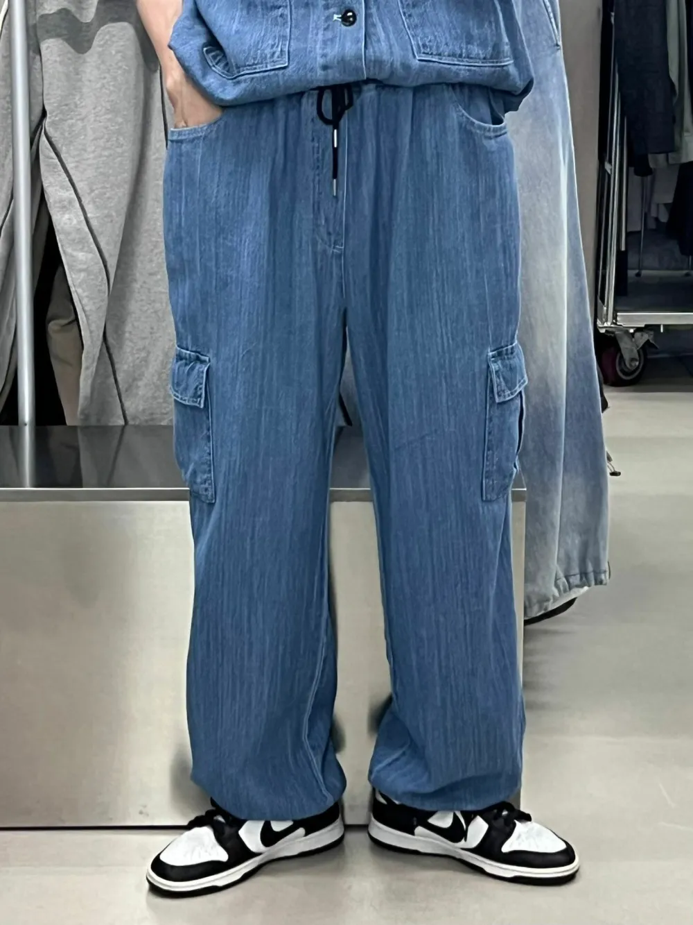 Modern Denim Cuffed Relaxed Cargo Pants
