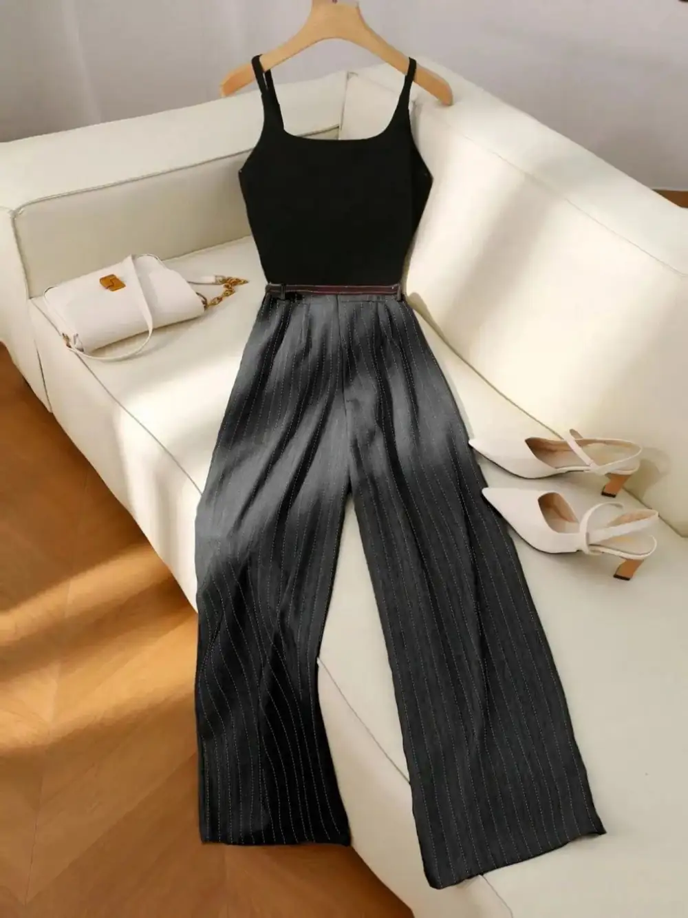 Refined Sleeveless Top and Wide Leg Pants Set