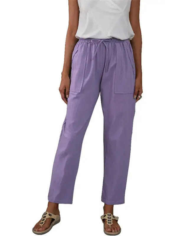 Pocket Elastic Waist Linen Lounge Pants