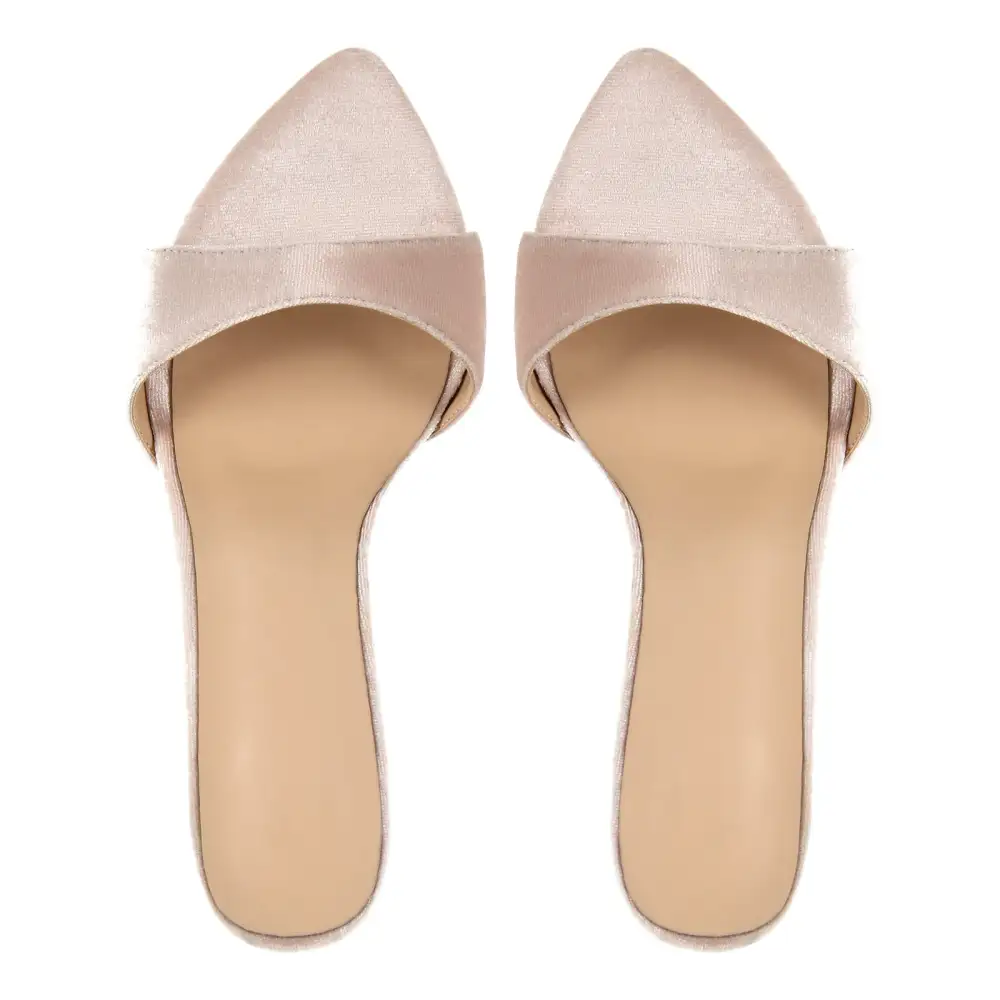 Pointed Toe Velvet High Heel Mule Sandals