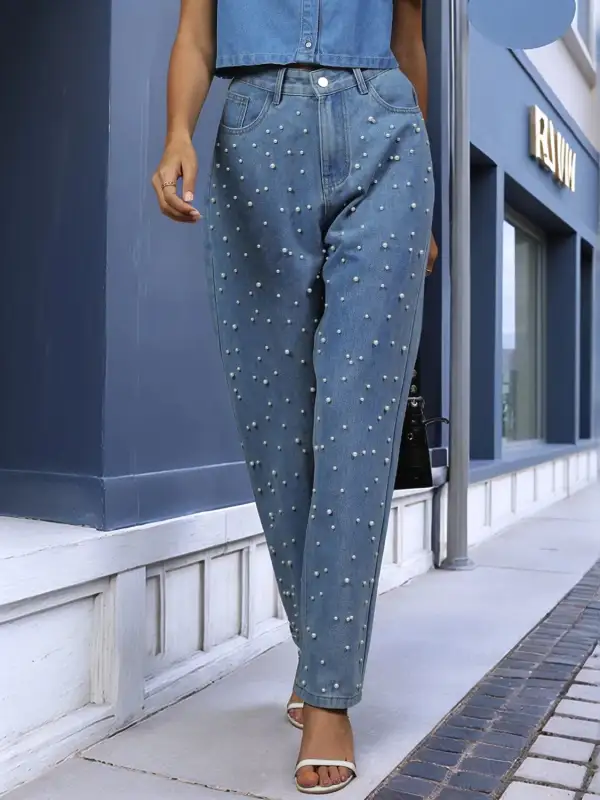 Pearl Detail Pocket Denim Jeans
