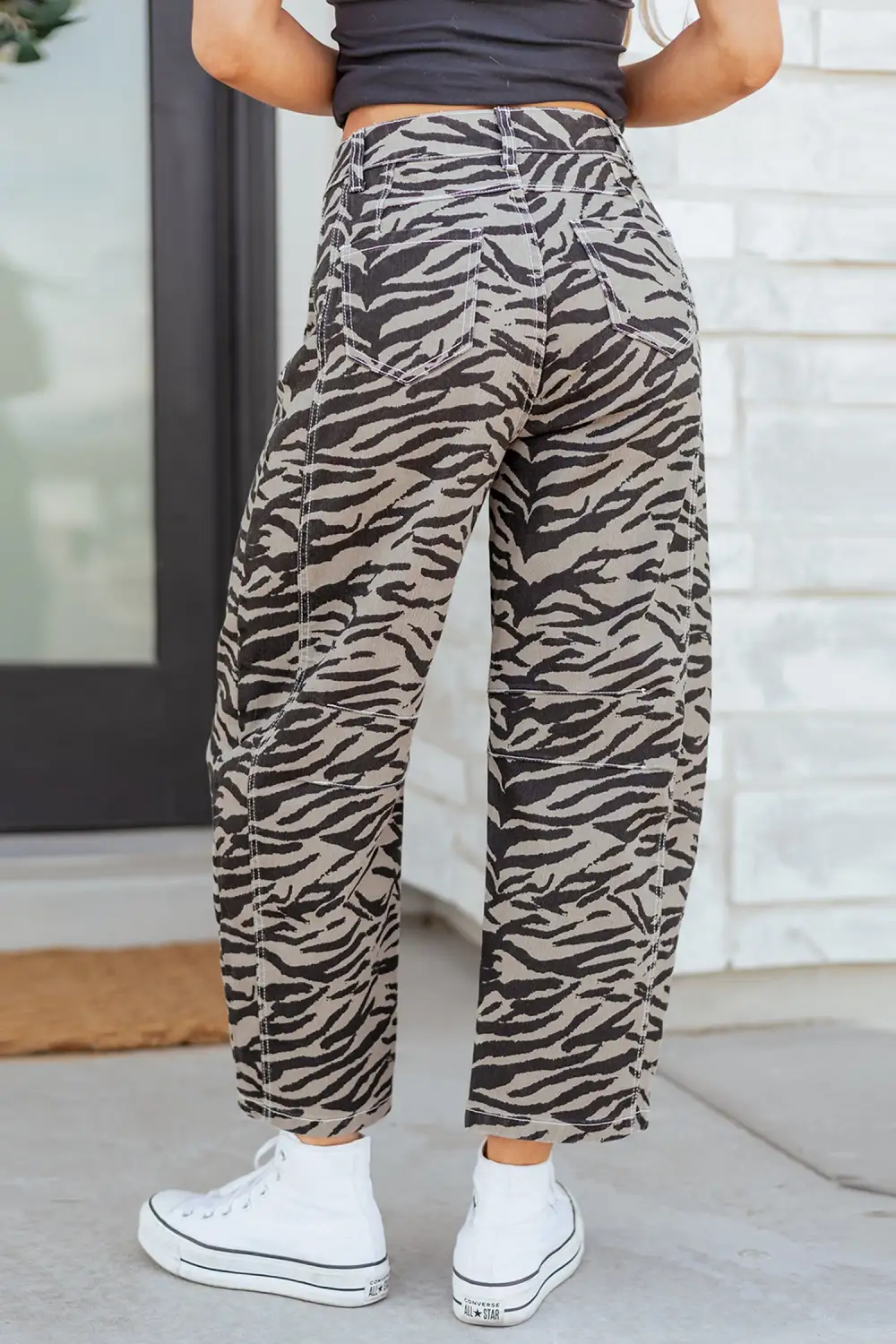 Women's Zebra Stripe Printed Wide Leg Barrel Jeans