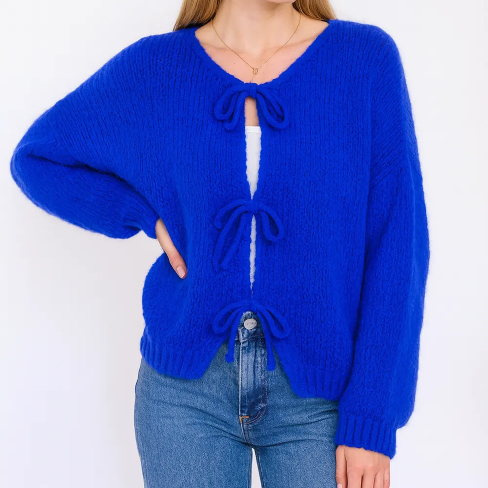 Knit Detail Wool Cotton Oversized Longline Cardigan