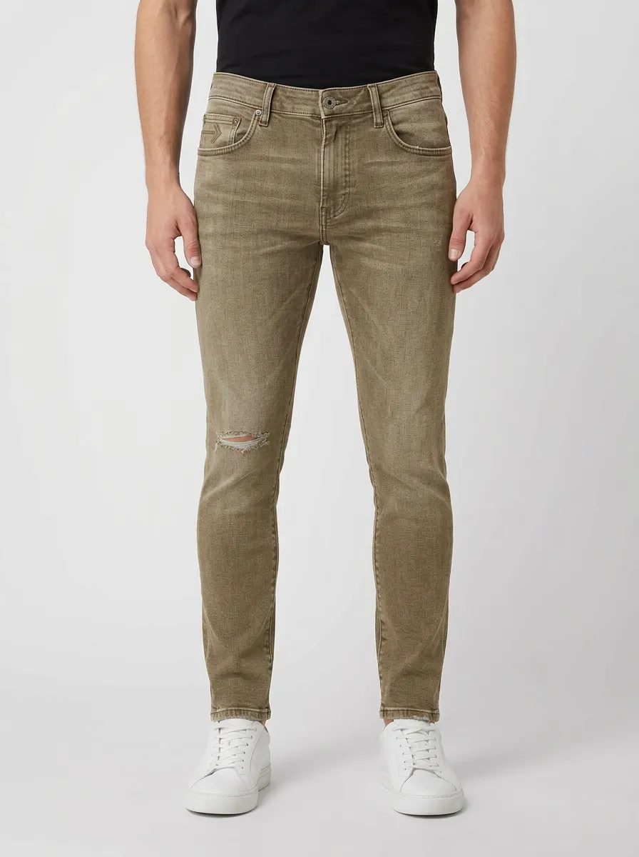 Men's Distressed Gray Washed Slim-Fit Jeans