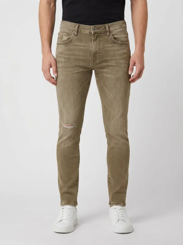 Men's Distressed Gray Washed Slim-Fit Jeans
