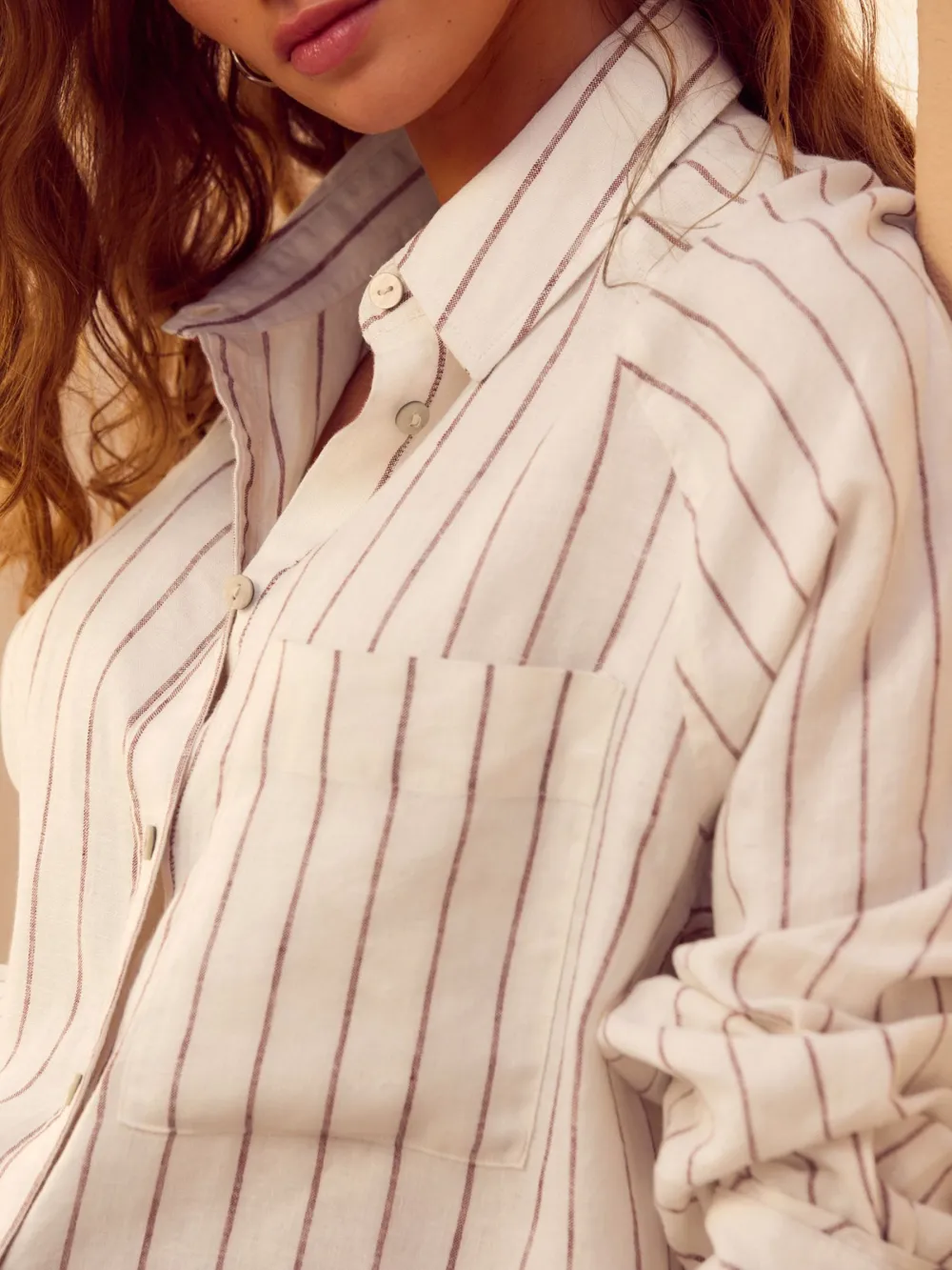 Linen Flat Collar Loose Long Sleeve Shirt