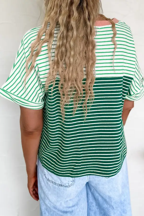 Striped Contrast Relaxed T Shirt