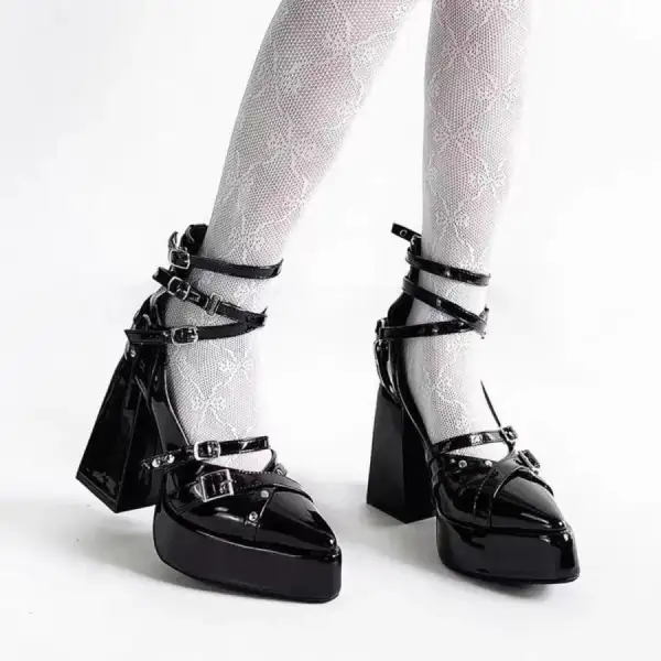 Gothic Platform Pumps with Multiple Buckle Straps