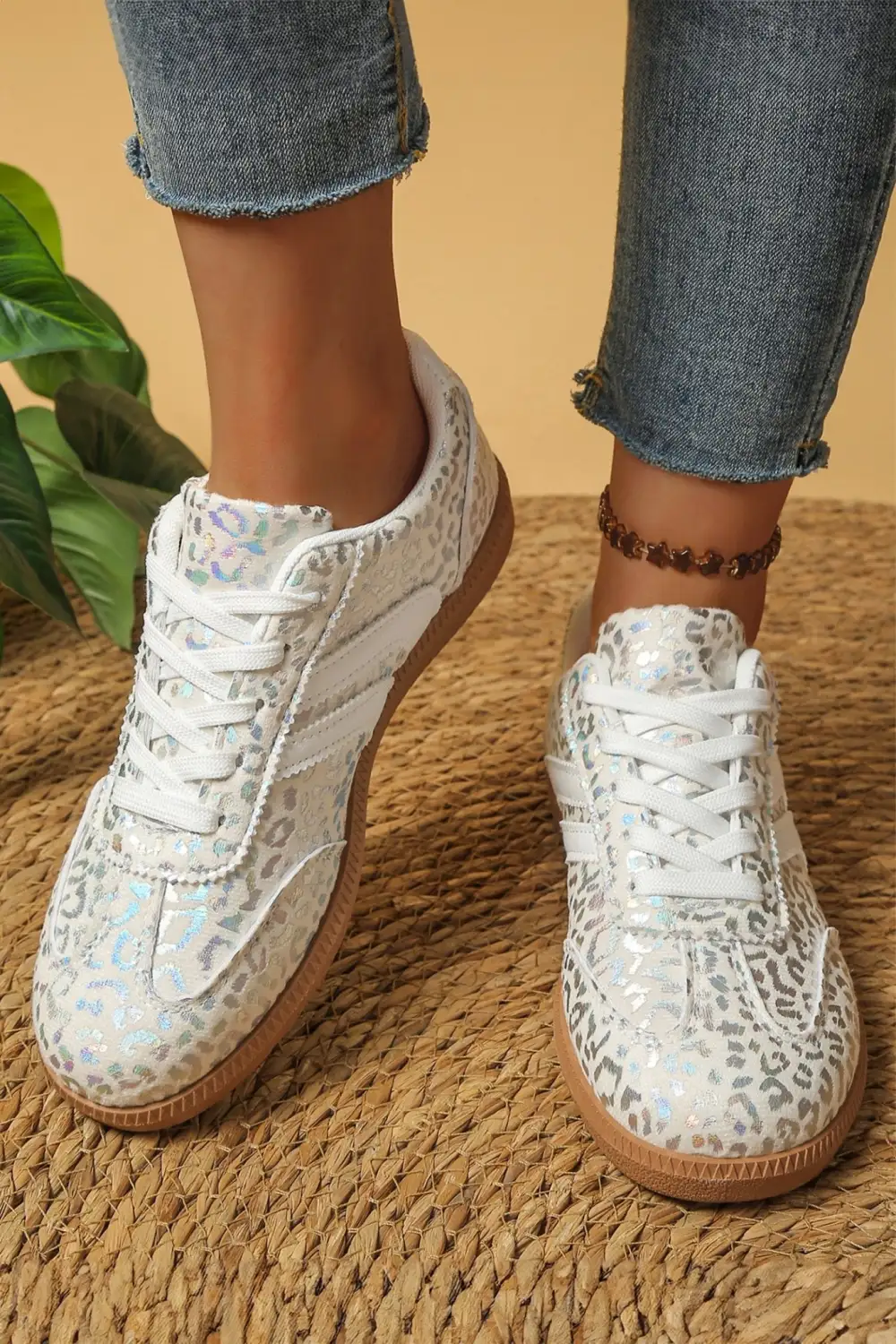 Modern Active Lace Leopard Print Sneakers