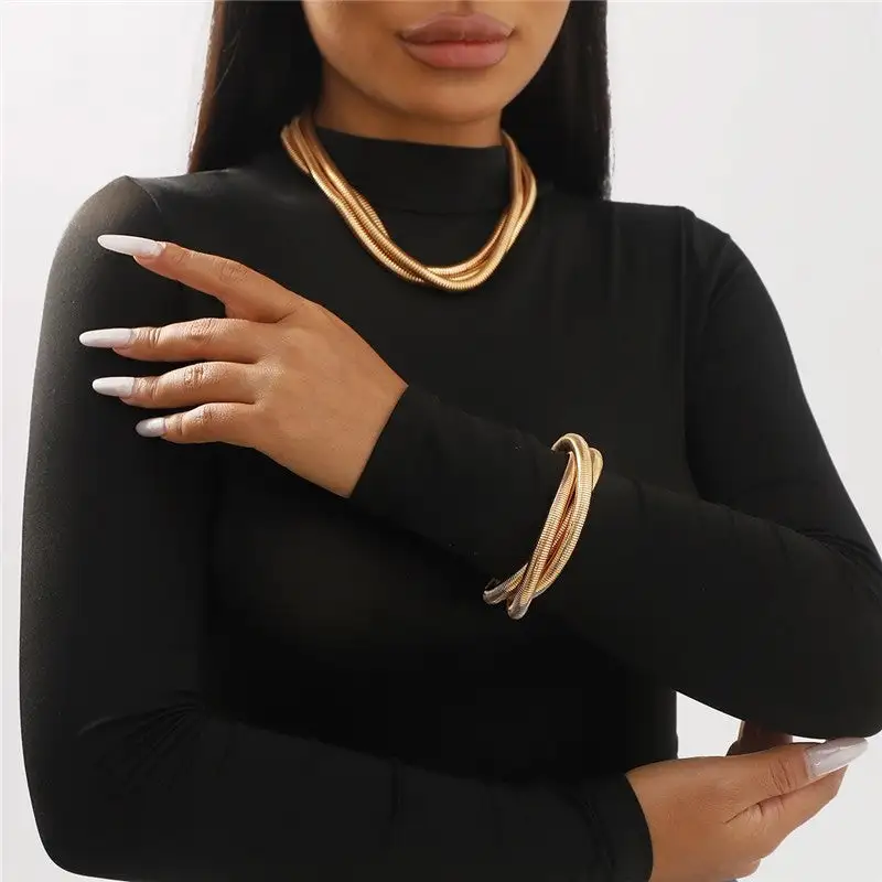 Magnetic Snap Multi-Layer Necklace Bracelet Set