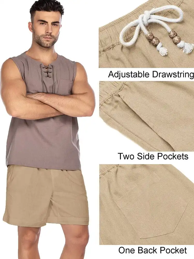 Casual Elastic Waist Linen Holiday Shorts