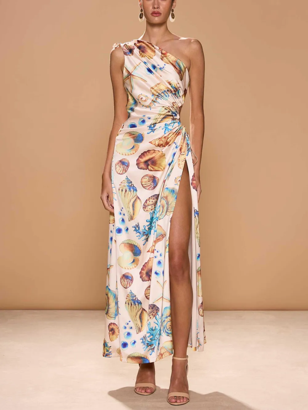 Shell Print Side Slit Maxi Dress