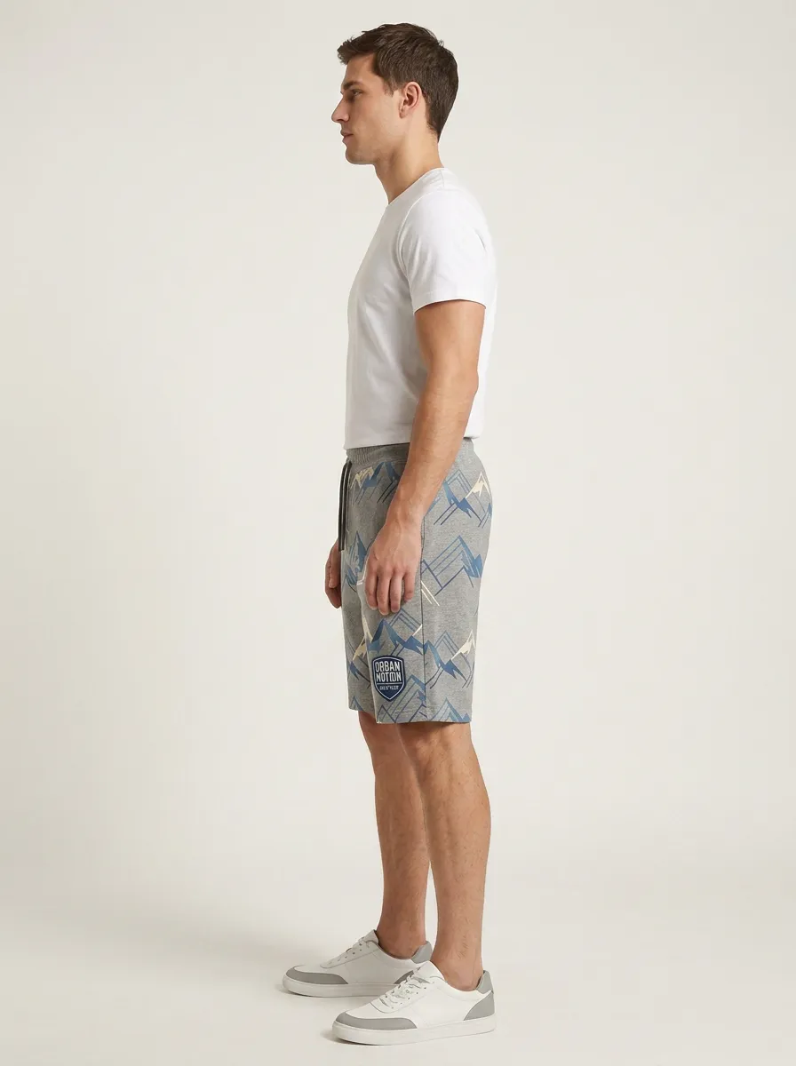 Men's Mountain Drawstring Elastic-Waist Relaxed-Fit Printed Sweat Shorts