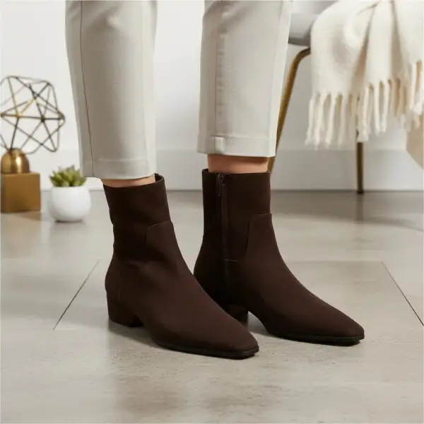 Dusty Square Toe Suede Ankle Bootie