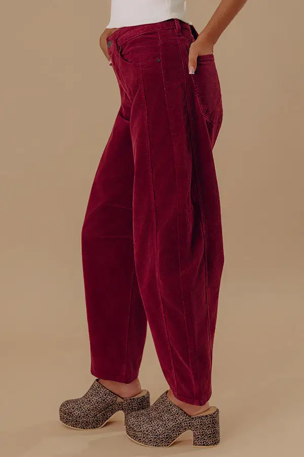 High Waist Relaxed Barrel Leg Baggy Corduroy Pants