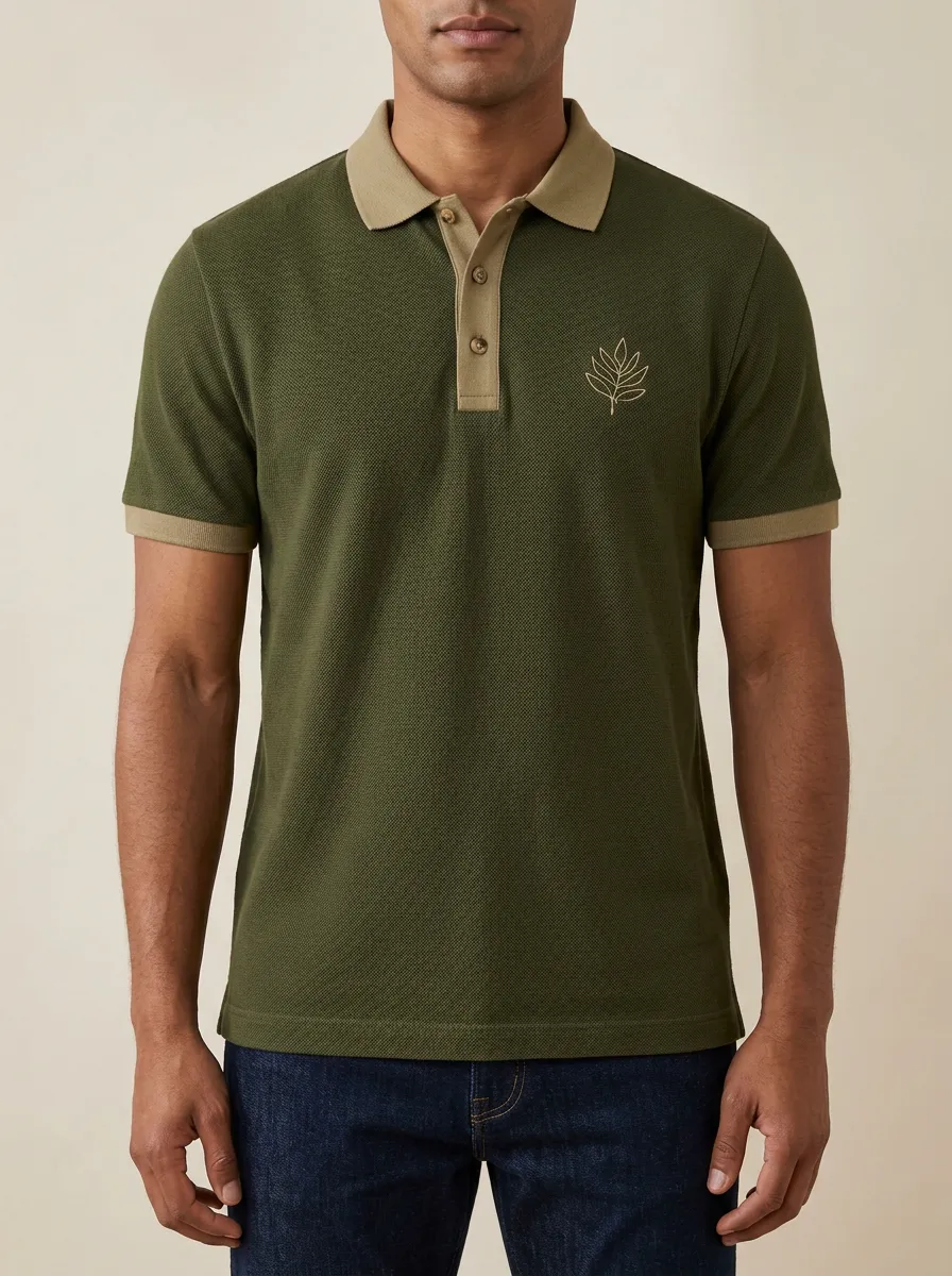 Classic Botanical Leaf-Pattern Men's Polo Shirt