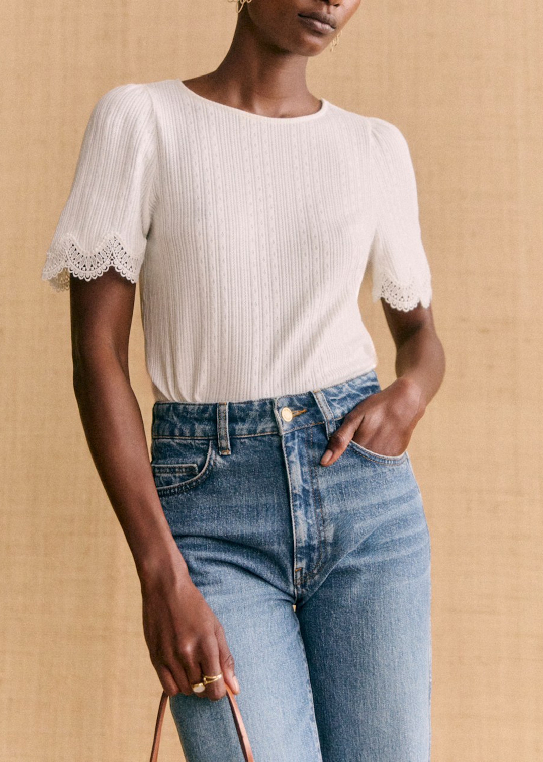 Organic Cotton Lace Trim Short Sleeve T-Shirt